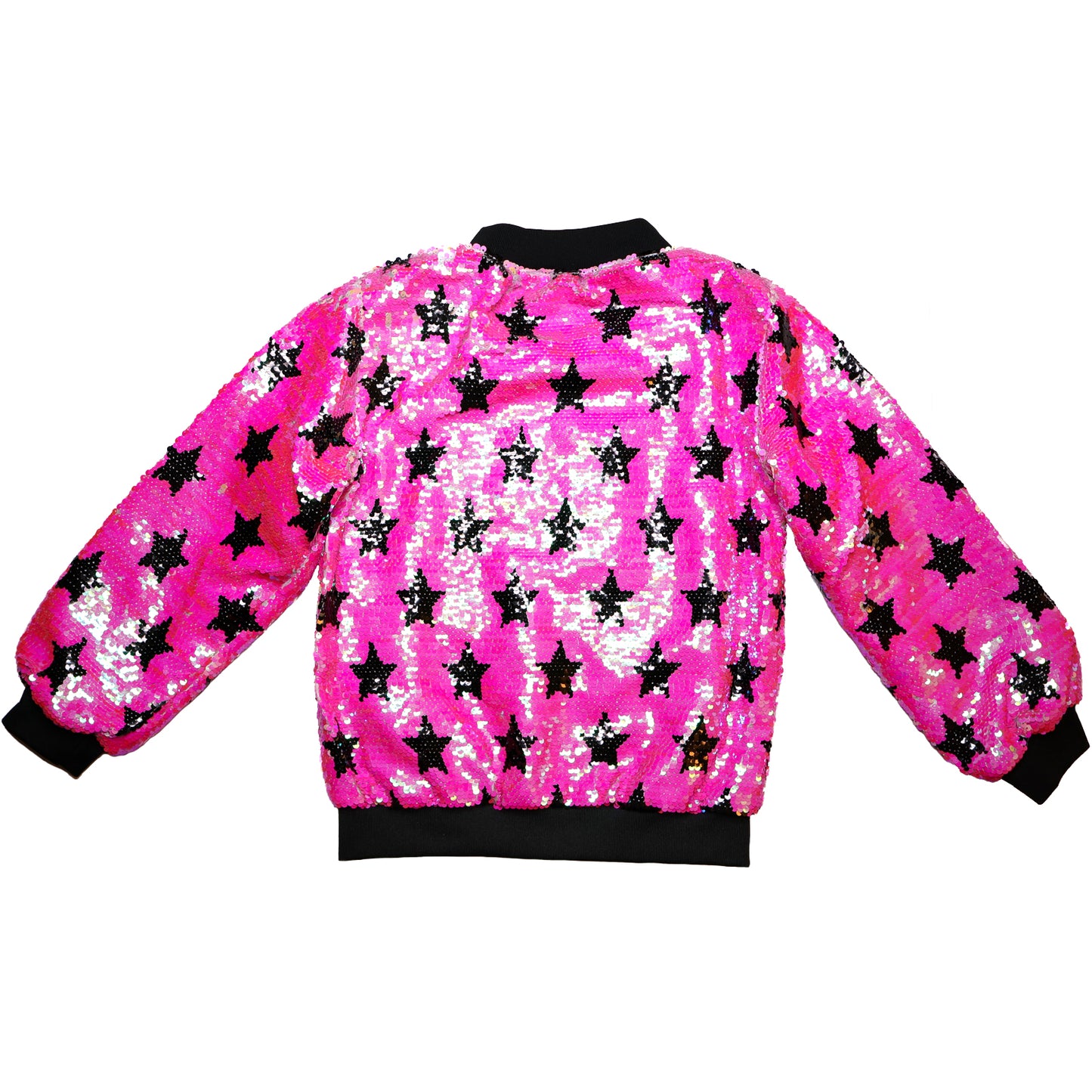 Hot pink with black stars flip sequin Bomber