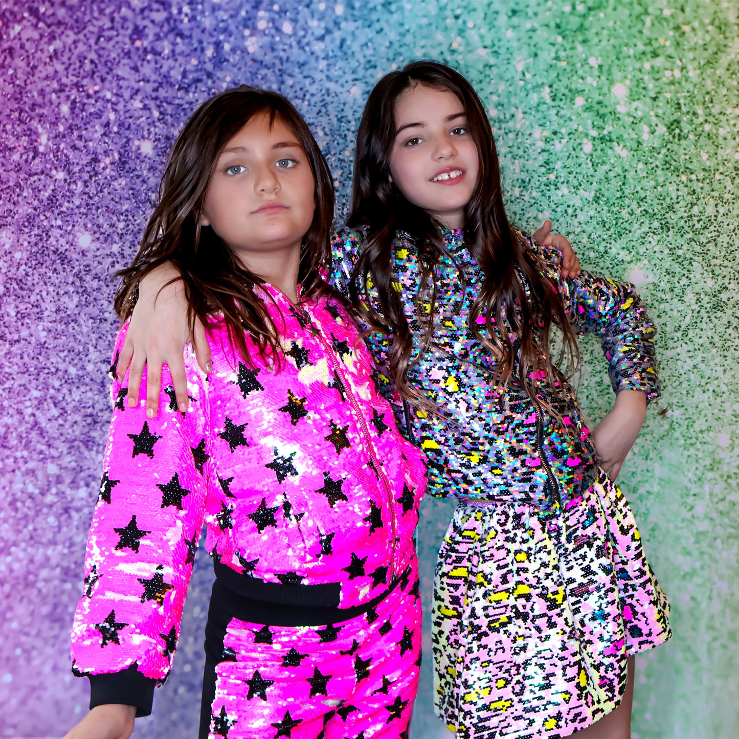Hot pink with black stars flip sequin Bomber