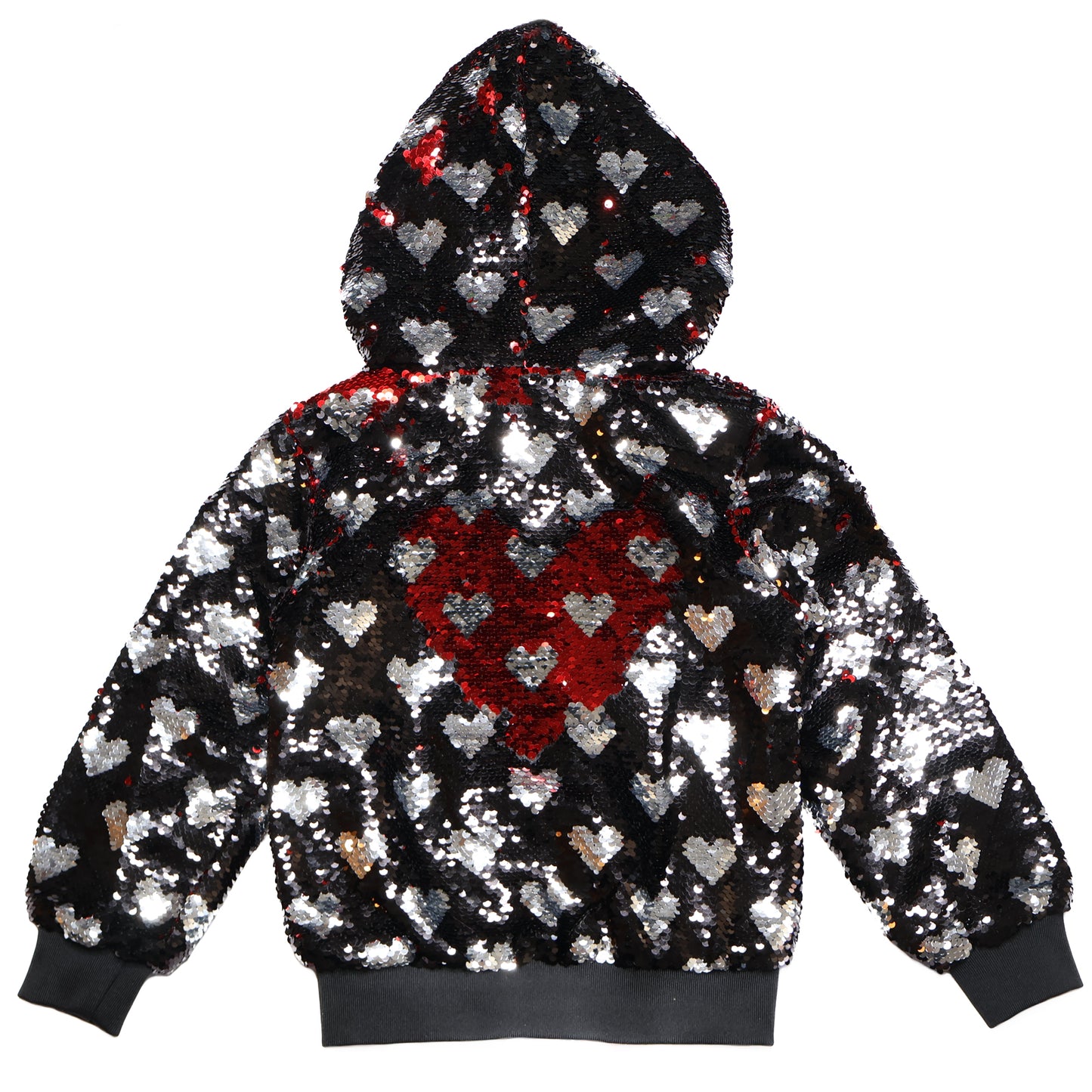 Black with Silver Hearts Sequin Bomber