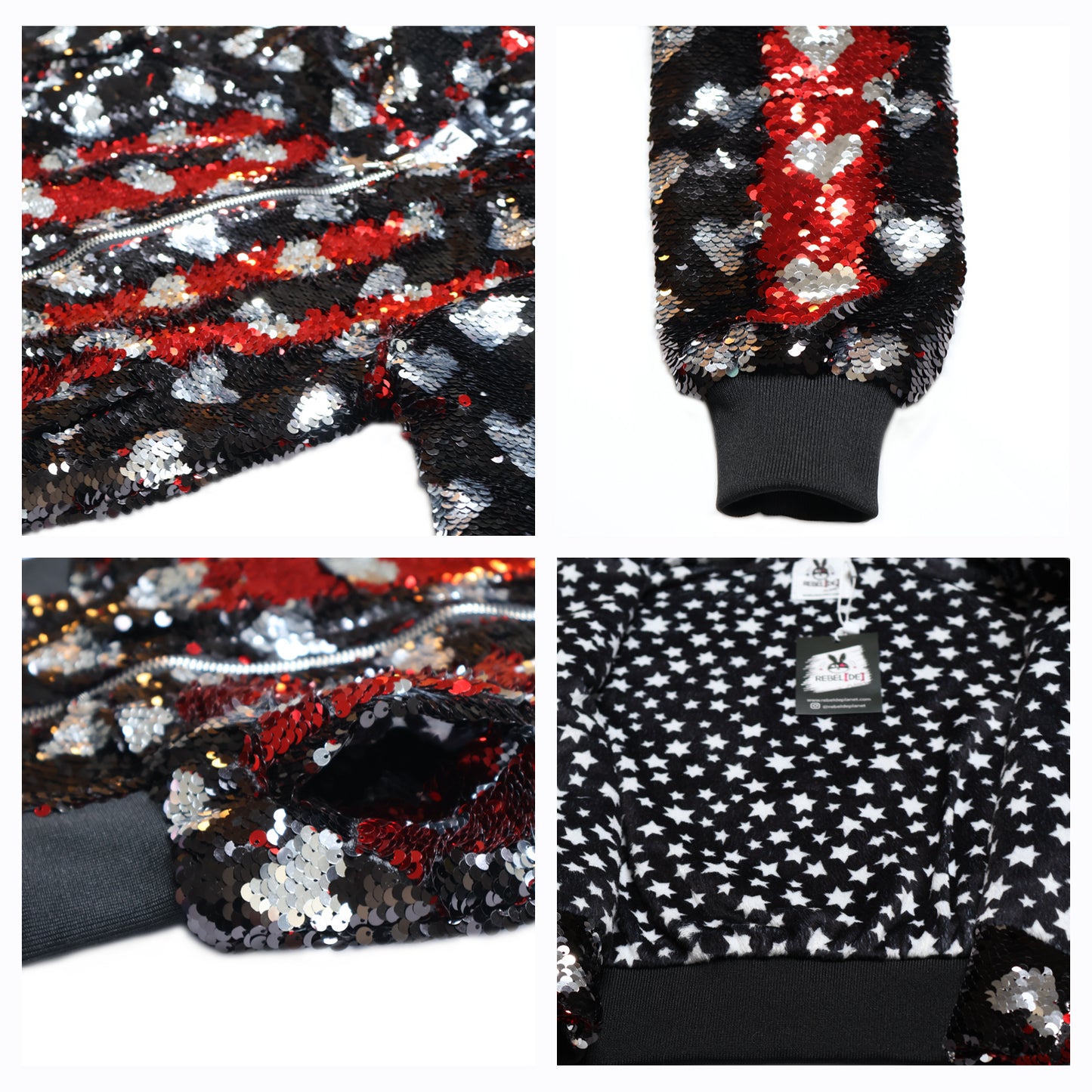 Black with Silver Hearts Sequin Bomber