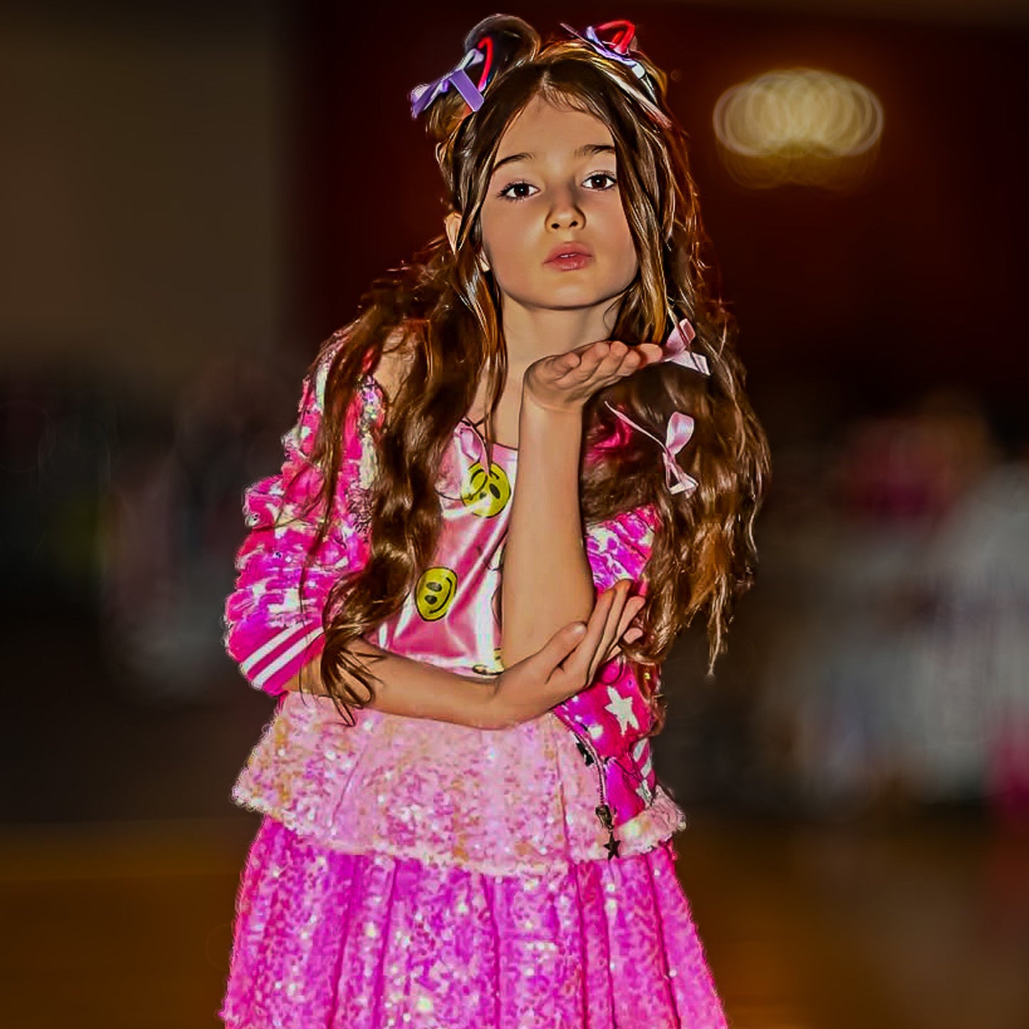 Hot pink with white stars flip sequin Bomber