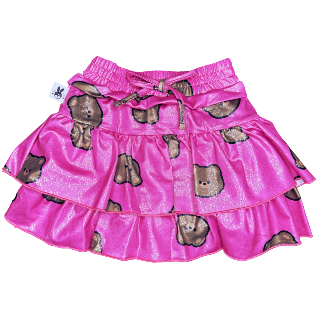 Kawaii Hot Pink Bear Ruffled Skort
