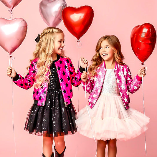 Hot pink with black stars flip sequin Bomber