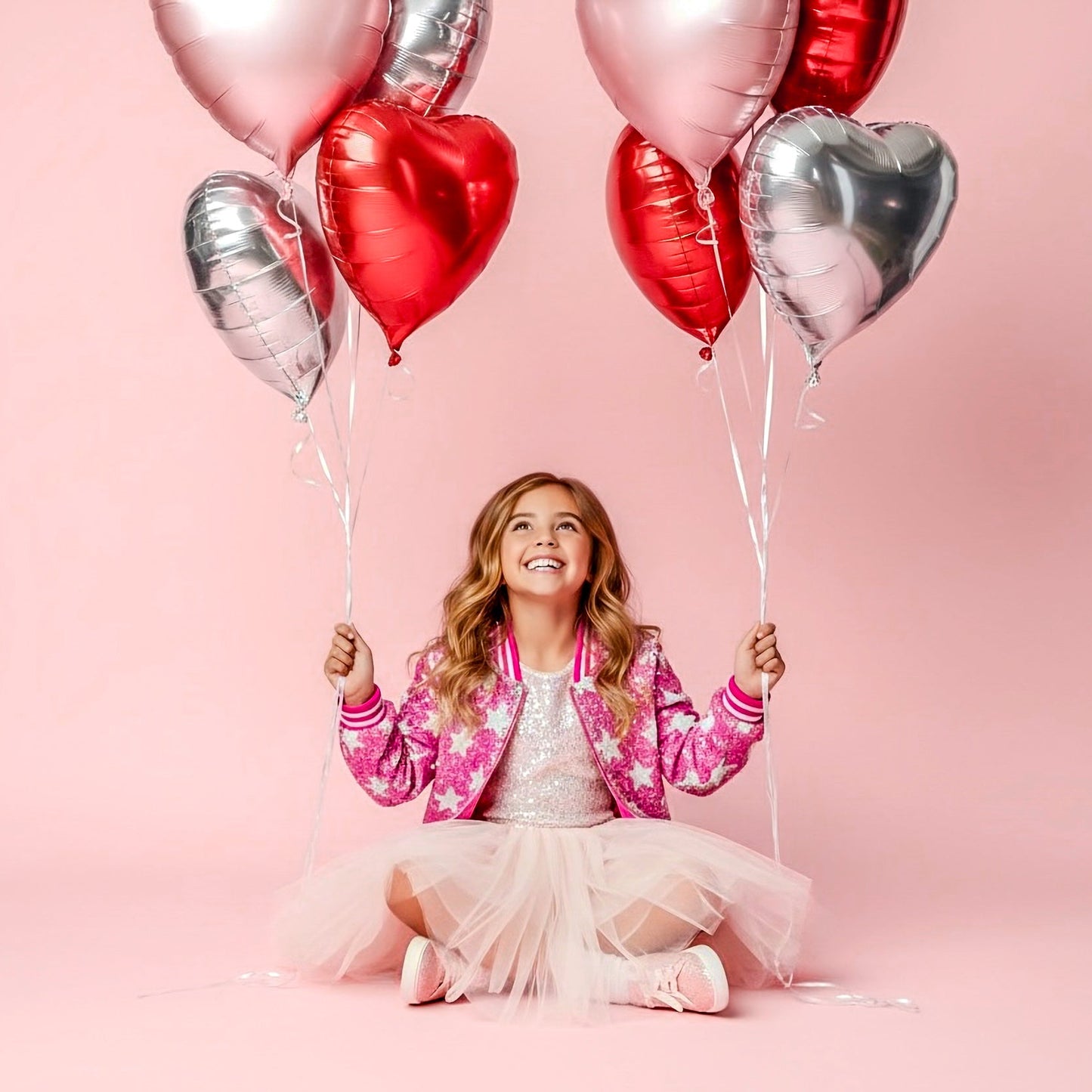 Hot pink with white stars flip sequin Bomber